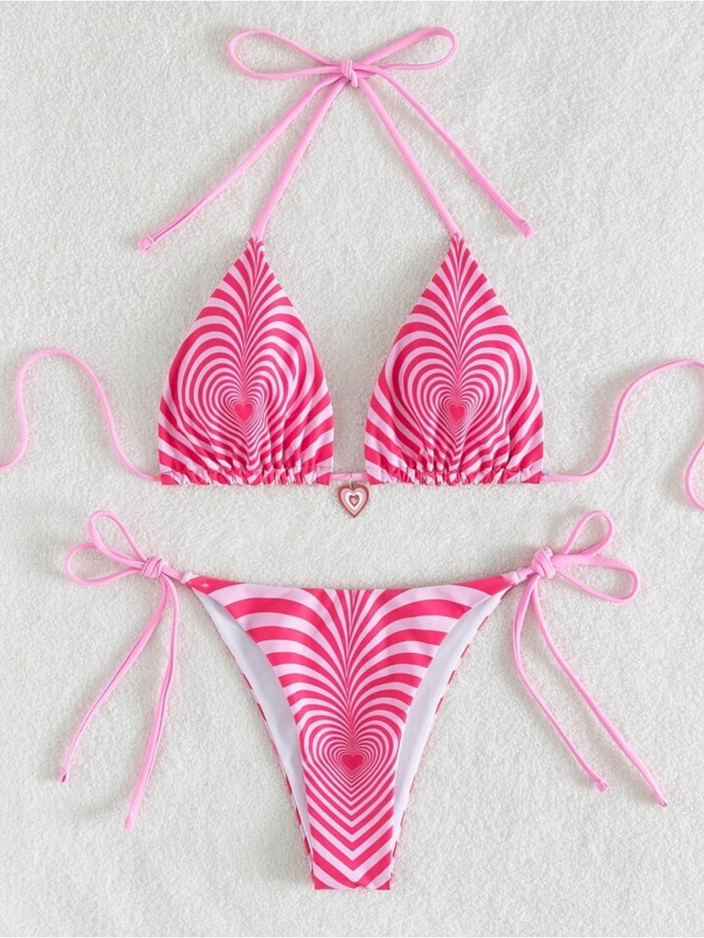 Pink Striped Tie-Side Bikini Set